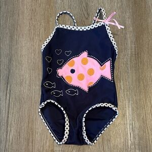 CT Kidz Navy Kids One-Piece Swimsuit with Pink Fish